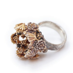 Artisan Silver Ring with Brown Patina and Black Stones – Lost Wax Cast, Handmade to Size