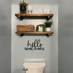 Hello sweet cheeks, bathroom humor, bathroom decor, bathroom sign, bathroom wall decor, wood word cut out, laser cut, wooden wall art