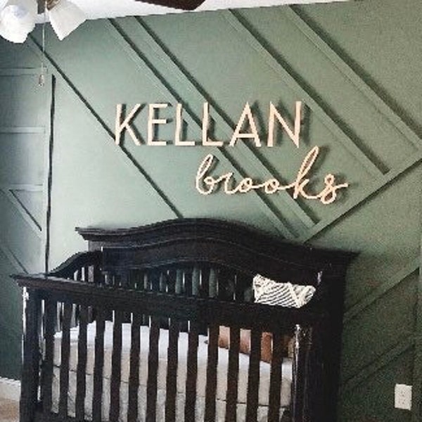 Large name sign, boho nursery sign, above crib name, layered baby name sign, double baby name sign, cut out, outlined sign, wood name sign