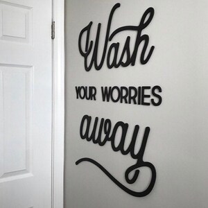 Wash Your Worries Away, Wood Words, Bathroom Decor, Laundry Room Decor ...