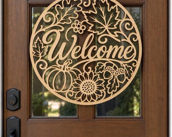 Fall Welcome Door Hanger, Wooden Fall Door Sign, Pumpkin Sunflower Front Door Decor, Autumn Farmhouse Porch Sign