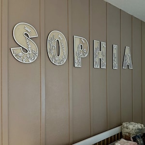 Wildflower Wall Letters Boho Name Sign Layered 3d Letters Floral Wooden Alphabet Letters Girls Room Sign Bedroom