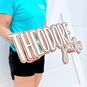 Large Wood Name Sign | Boho Sign | Custom Name Sign | Above Crib Cutout | Layered Baby Name Sign | Double Baby Name Sign | Cut Out Sign