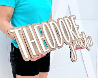 Large Wood Name Sign | Boho Sign | Custom Name Sign | Above Crib Cutout | Layered Baby Name Sign | Double Baby Name Sign | Cut Out Sign
