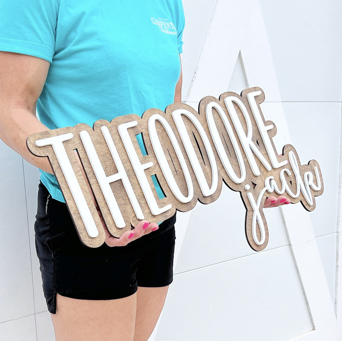 Large Wood Name Sign | Boho Sign | Custom Name Sign | Above Crib Cutout | Layered Baby Name Sign | Double Baby Name Sign | Cut Out Sign