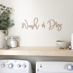 wash & dry, wood words, laundry room decor, laundry, wood word cut out, laser cut, wood words, laser cut, wooden wall art, home