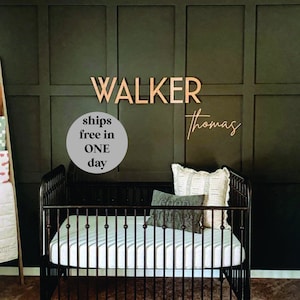 Letrero de madera personalizado con nombre de bebé, estilo bohemio, decoración infantil, arte mural con letras, arte infantil, arte mural para guardería, letrero de madera con nombre de bebé.