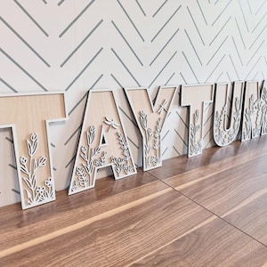 Wildflower Wall Letters Boho Name Sign Layered 3d Letters Floral Wooden Alphabet Letters Girls Room Sign Bedroom