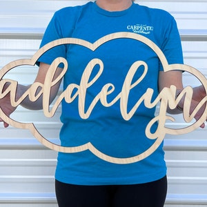 Sinal de nome de nuvem personalizado, sinal de nome de madeira personalizado, sinal de nome do berçário, decoração do berçário, decoração da sala de jogos, arte da parede da sala de jogos, arte da parede do berçário