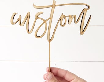 Decorazione per torta in legno personalizzata, parola o detto personalizzato