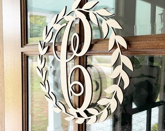 Floral Monogram Door Hanger: Custom Initial Birch Wreath