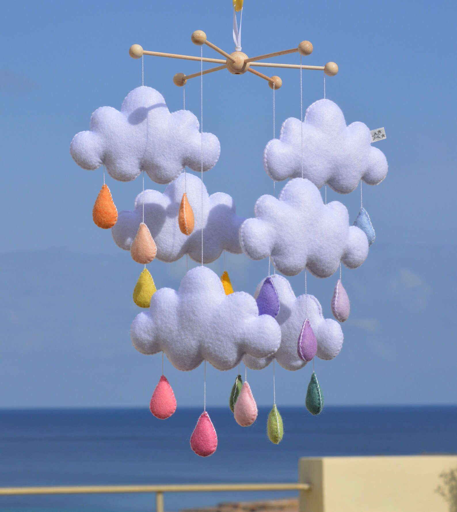 Nursery Mobile - Rainbow With Raindrops