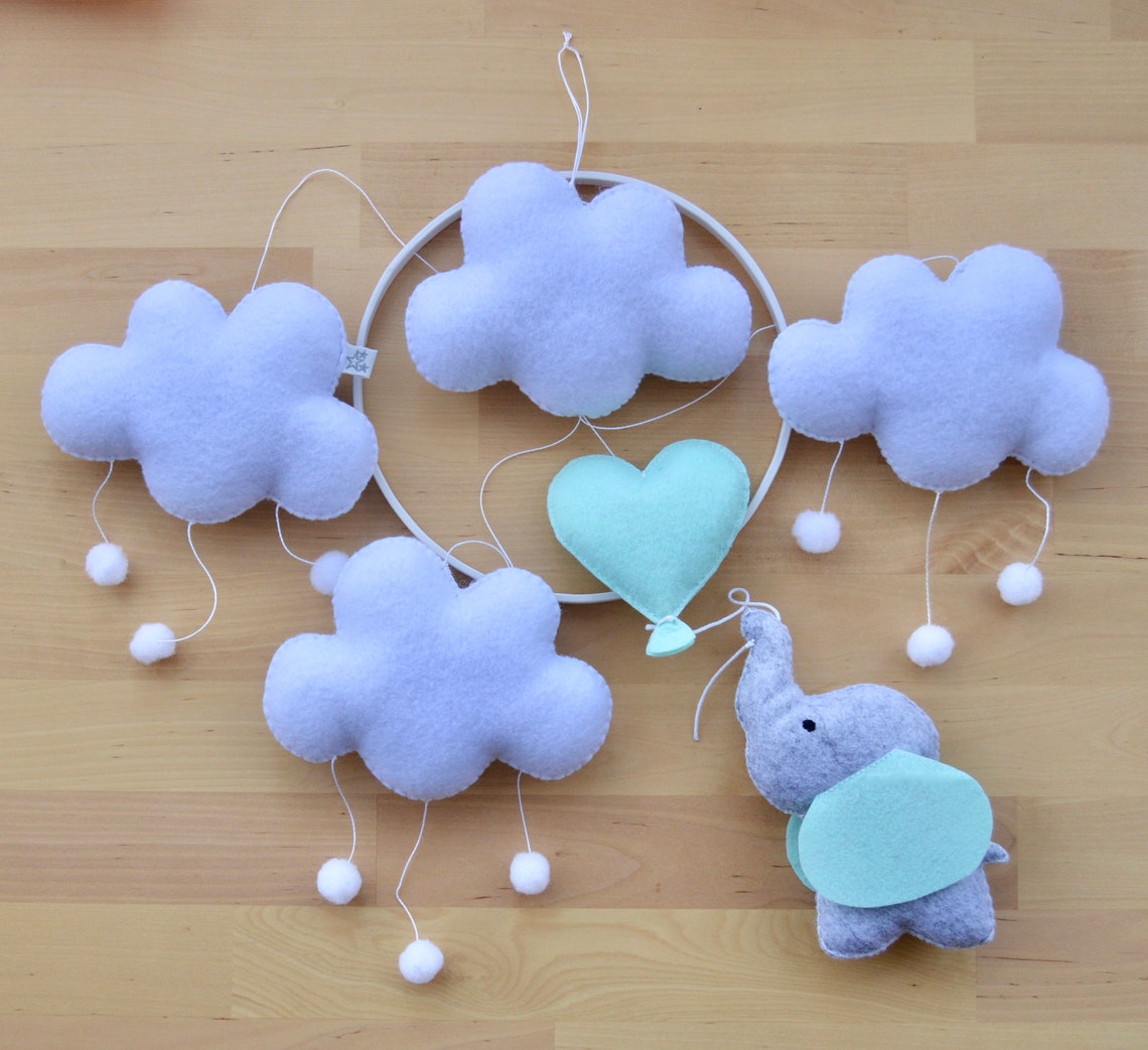 Elephant mobile Elephant baby mobile Elephant nursery Cloud Etsy