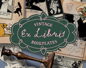 Vintage Ex Libris Bookplates | Antique Book Label Graphics (Digital Download)