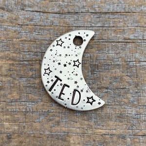 Dog Tag for Dogs, Dog Tag, Starburst Moon, Moon Dog Tag, Dog Tag with Stars, Collar Tag, Hand Stamped, Dog Tags Personalized, Dog ID Tag