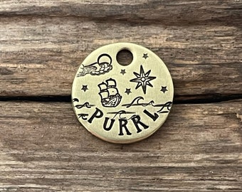 Mini Dog Tag for Dogs, The Black Purrl, Dog Tag, Compass Ocean Stars, Personalized, Pet Id Tag, Dog, Puppy, Cat, Custom, Collar Tag