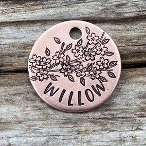Hand Stamped Pet ID Tag, Dog Tag, Dog Tags for Dogs, Floral, Cherry Blossoms, Flower Dog Tag, Personalized Dog Tag