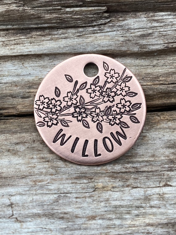 Hand Stamped Pet ID Tag Dog Tag Dog Tags for Dogs Floral Cherry Blossoms Flower Dog Tag Personalized Dog Tag Etsy Canada