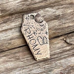 Coffin Dog Tag, Dog Tag for Dogs, Dog Tags, Pet ID Tag, Collar Tag, Dog Tag, Full Moon, Bats, Halloween, Spooky, Personalized