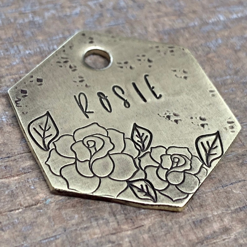Hand Stamped Pet ID Tag Dog Tag Dog Tags for Dogs Flowers Etsy