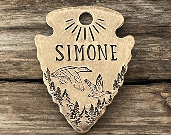 Arrowhead Dog Tag, Pet ID Tag, Dog Tag, Dog Tag for Dogs, The Migration, Dog Tag Personalized, Goose, Sun, Trees, Geese, MEDIUM