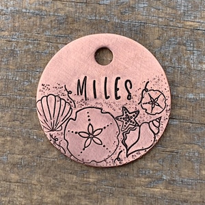 Dog Tags, Dog Tags für Hunde, Dog Tag, The Beachcomber, Hundemarke mit Muscheln, Pet Id Tag, Custom Dog Tag, Tierbedarf, handgestempelt