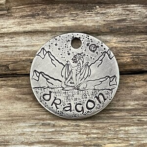 Dog Tag, Dog Tags for Dogs, The Helios, Personalized, Dragon, Stars, Metal Hounds