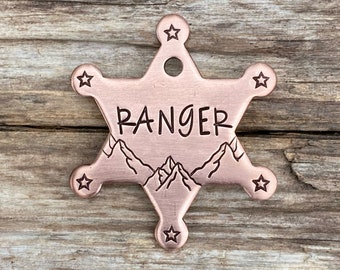 Sheriff Badge Western Dog Tag - Rodeo Collar Tag - Mountains and Stars - Hand Stamped Personalized Gift - Collar Tag for Dogs - Wild West