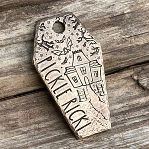 Coffin Dog Tag, Dog Tag for Dogs, Dog Tags, Pet Tag, Special Cut, Dog Tag, Haunted House, Bats, Halloween, Spooky, Personalized