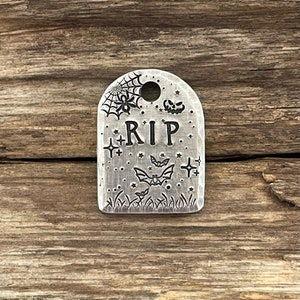 Halloween Dog Tag, Tombstone, Gravestone, Bats, Webs, Headstone, Dog Tag for Dogs, Personalized, Custom Pet ID, Collar Tag, Spooky Pet Tag