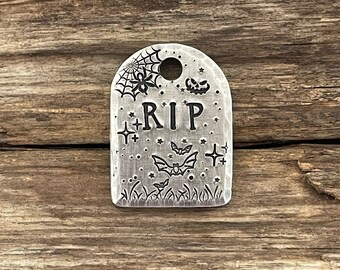 Halloween Dog Tag, Tombstone, Gravestone, Bats, Webs, Headstone, Dog Tag for Dogs, Personalized, Custom Pet ID, Collar Tag, Spooky Pet Tag