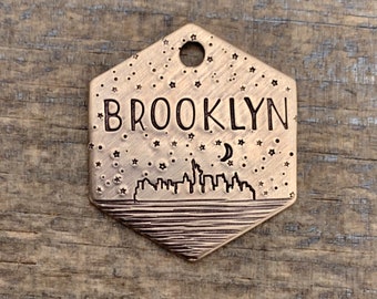 Dog Tag, Dog Tags for Dogs, Dog Tags, Pet Id Tag, Brooklyn Skyline, Personalized Dog Tag, Mountain Trees Tag, Metal Hounds, New York