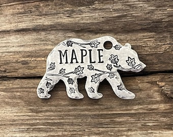 Bear Dog Tag, Maple Leaves, Dog Tag Personalized, Pet ID, Collar Tag, Maple Bear