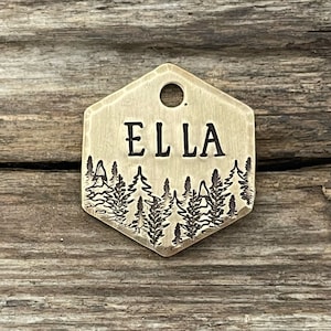 Pet ID Tag, SMALL Dog Tag, Dog Tag for Collar, Dog Tag Personalized, Dog Collar Tag, Puppy ID Tag, Trees, Kitty Tag, The Forest, 7/8”