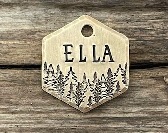 Pet ID Tag, SMALL Dog Tag, Dog Tag for Collar, Dog Tag Personalized, Dog Collar Tag, Puppy ID Tag, Trees, Kitty Tag, The Forest, 7/8”