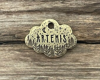 Mini Dog Tag, Dog Tag for Dogs, Dog Tag, Cat ID Tag, Trees, Mini Cloud, Personalized, Mini Crescent Landing, Metal Hounds Mini, 1 x 3/4”