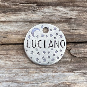 Dog Tags, Dog Tags for Dogs, Dog Tag, The Galaxy, Moon, Stars, Personalized Dog Tag, Pet Id Tag, Custom Dog Tag, Pet Supplies, Hand Stamped