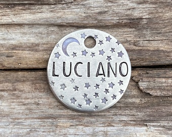 Dog Tags, Dog Tags for Dogs, Dog Tag, The Galaxy, Moon, Stars, Personalized Dog Tag, Pet Id Tag, Custom Dog Tag, Pet Supplies, Hand Stamped