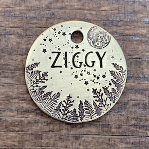 Dog Tags for Dogs, Dog Tags, Pet Id Tag, Personalized Dog Tag, Customizable, Trees Moon Stars, Collar Tag, Full Moon Stardust