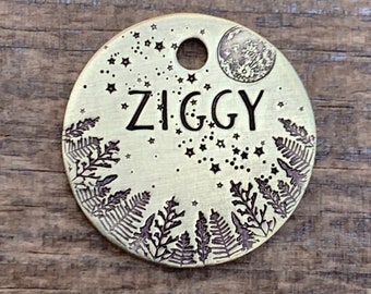 Dog Tags for Dogs, Dog Tags, Pet Id Tag, Personalized Dog Tag, Customizable, Trees Moon Stars, Collar Tag, Full Moon Stardust