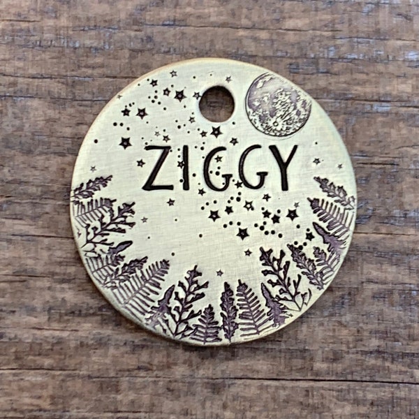 Dog Tags for Dogs, Dog Tags, Pet Id Tag, Personalized Dog Tag, Customizable, Trees Moon Stars, Collar Tag, Full Moon Stardust