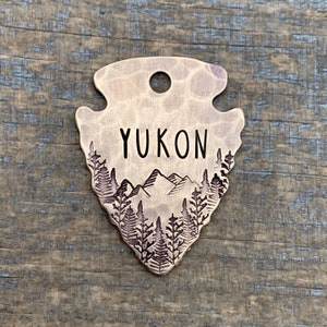 Arrowhead Dog Tag, Pet ID Tag, Dog Tag, Dog Tag for Dogs, The Mountain, Dog Tag Personalized, Trees and Mountain Tag, Hammered, MEDIUM