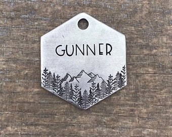 Placas de identificación para perros, placa de identificación para mascotas, placa personalizada, árboles, placa de montaña, placa para collar, regalo para perros, la montaña