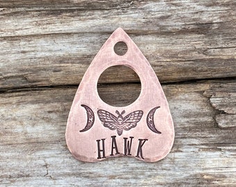 Planchette Dog Tag, Pet ID, Dog Tag for Dogs, Collar Tag, Personalized, Custom, Halloween, Spooky, Moth, Crescent Moon, Dog Gift