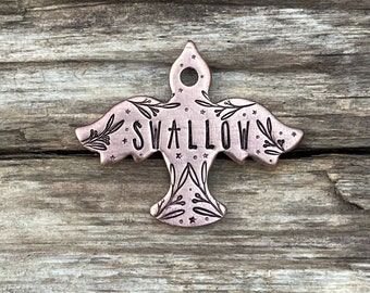 Dog Tag, Dog Tag for Dogs, Dog Tags, Customized Name Tag, Bird Shape, The Swallow, Personalized Dog Tag, Floral, Pet ID Tag, 1 1/8 x 1”