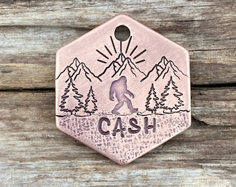 Dog Tag, Dog Tags for Dogs, The Sasquatch, Pet ID Tag, Bigfoot, Trees, Personalized Dog Tag, Dog Collar Tag, Metal Hounds