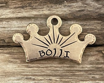 Dog Tag, Dog Tag for Dogs, Dog Tags, Custom Dog Tag, Sun Rays, Collar, Unique, The Pharaoh, Personalized, Crown, Special Cut, 1 1/2 x 1”