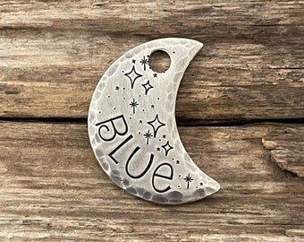 Moon Dog Tag, Dog Tag for Dogs, Stardust Moon, Hand Stamped Pet ID Tag, Collar Tag, Personalized, Pet Tag, Cat Tag