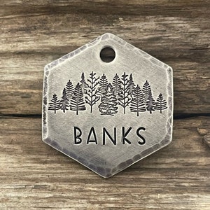 Dog Tag, Dog Tags for Dogs, Dog Tags, Pet Id Tag, Personalized Dog Tag, Mountain Trees Tag, Metal Hounds, Cathedral Pines