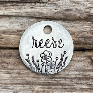 Dog Tags for Dogs, Dog Tag, Dog Tag Personalized, Spring Garden, Violets, Flower Dog Tag, Hand Stamped Dog Tag, Custom Dog Tag